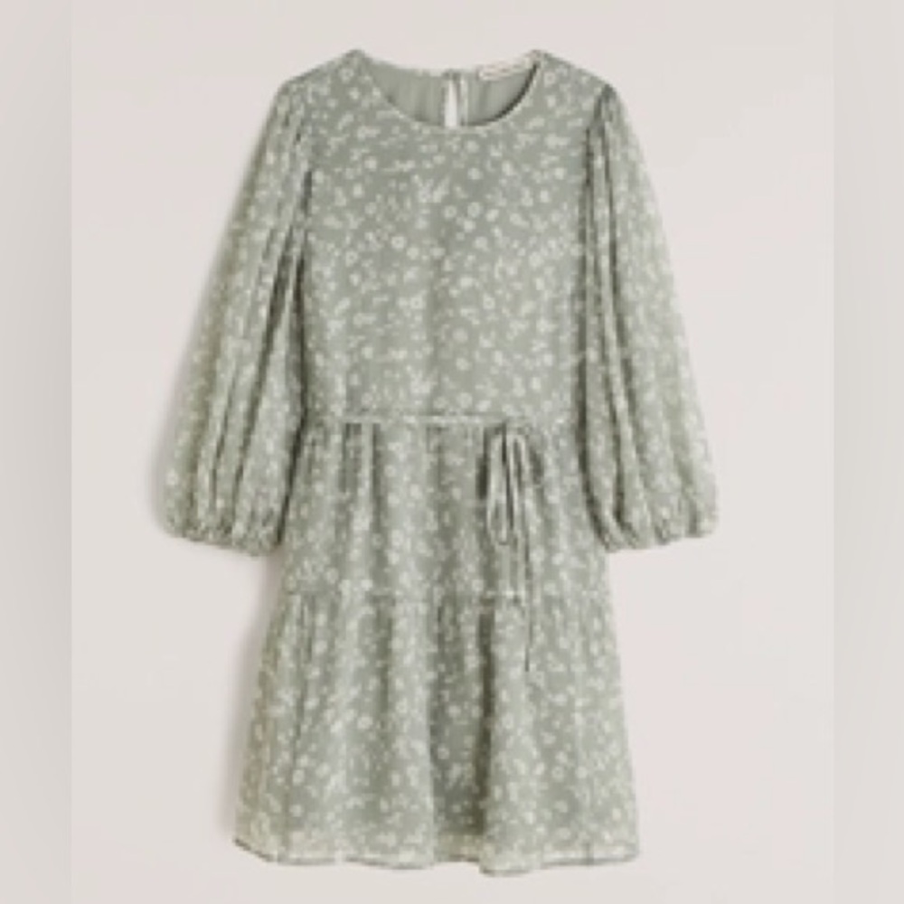 A&F Green Floral Chiffon Trapeze Mini Dress